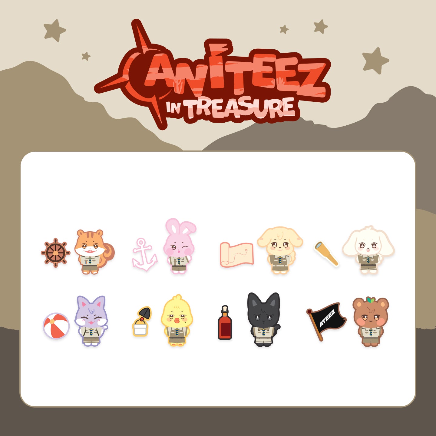 (PRE-ORDER) ATEEZ X ANITEEZ [ANITEEZ IN TREASURE] MD - 02 STITCH WAPPEN SET (8 VERSIONS) - LightUpK