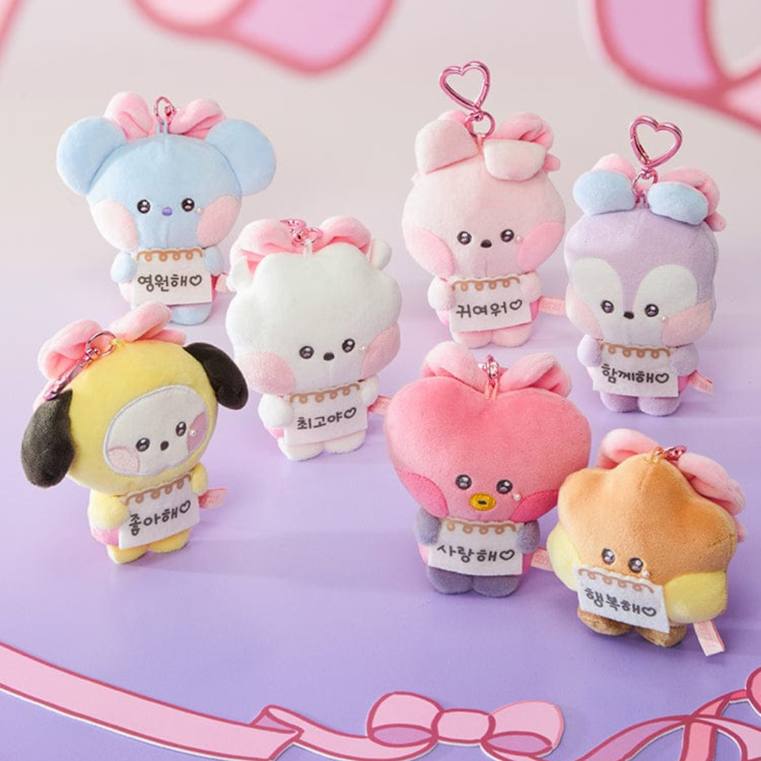 BT21 minini I LOVE YOU MESSAGE BOOK PLUSH KEYRING RIBBONED U (7 VERSIONS) - LightUpK