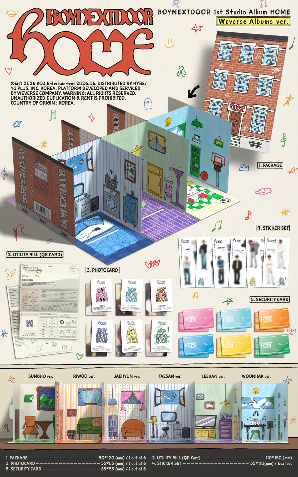 (PRE-ORDER) BOYNEXTDOOR - 1ST STUDIO ALBUM [HOME] (WEVERSE ALBUMS VER.) (6 VERSIONS) RANDOM