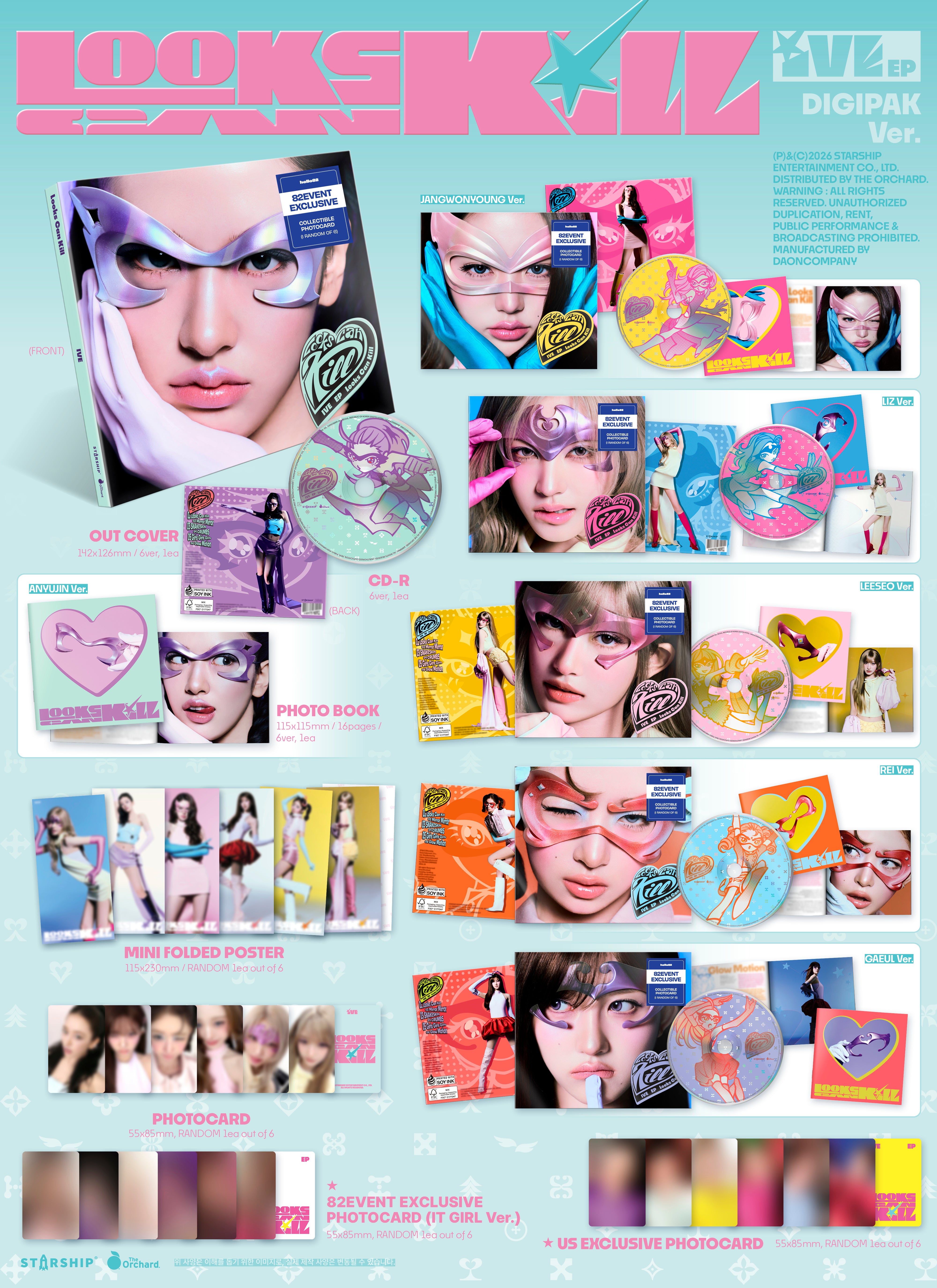 (PRE-ORDER) [hello82] [82EVENT EXCLUSIVE] IVE EP [LOOKS CAN KILL] DIGIPAK (6 VERSIONS) RANDOM - LightUpK