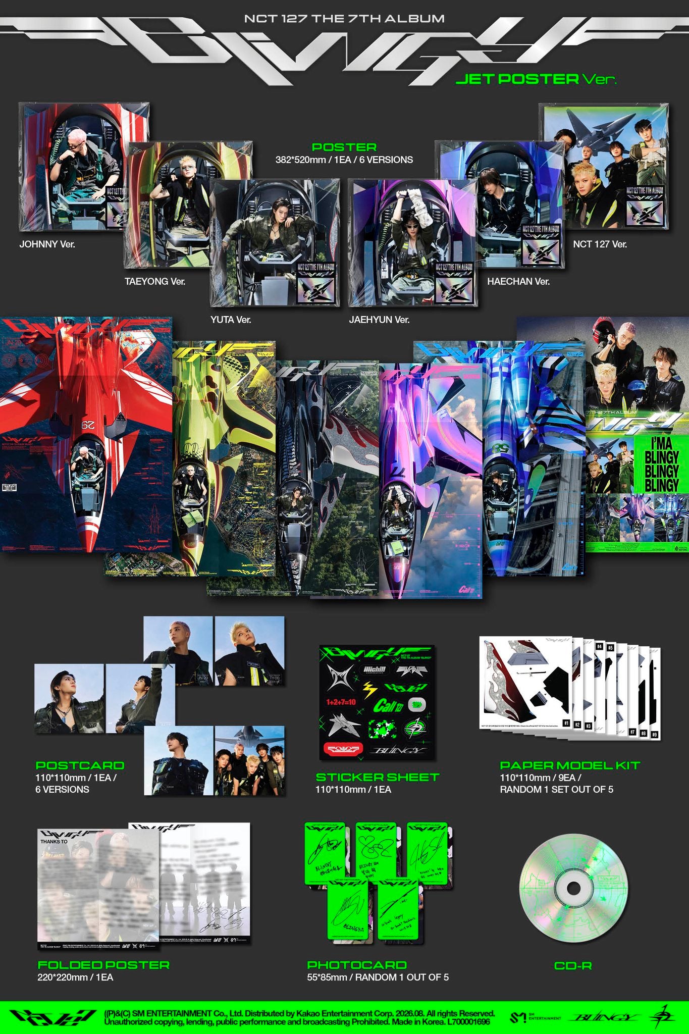 (PRE-ORDER) NCT 127 - 7TH ALBUM [BLINGY] (JET POSTER VER.) (6 VERSIONS) RANDOM