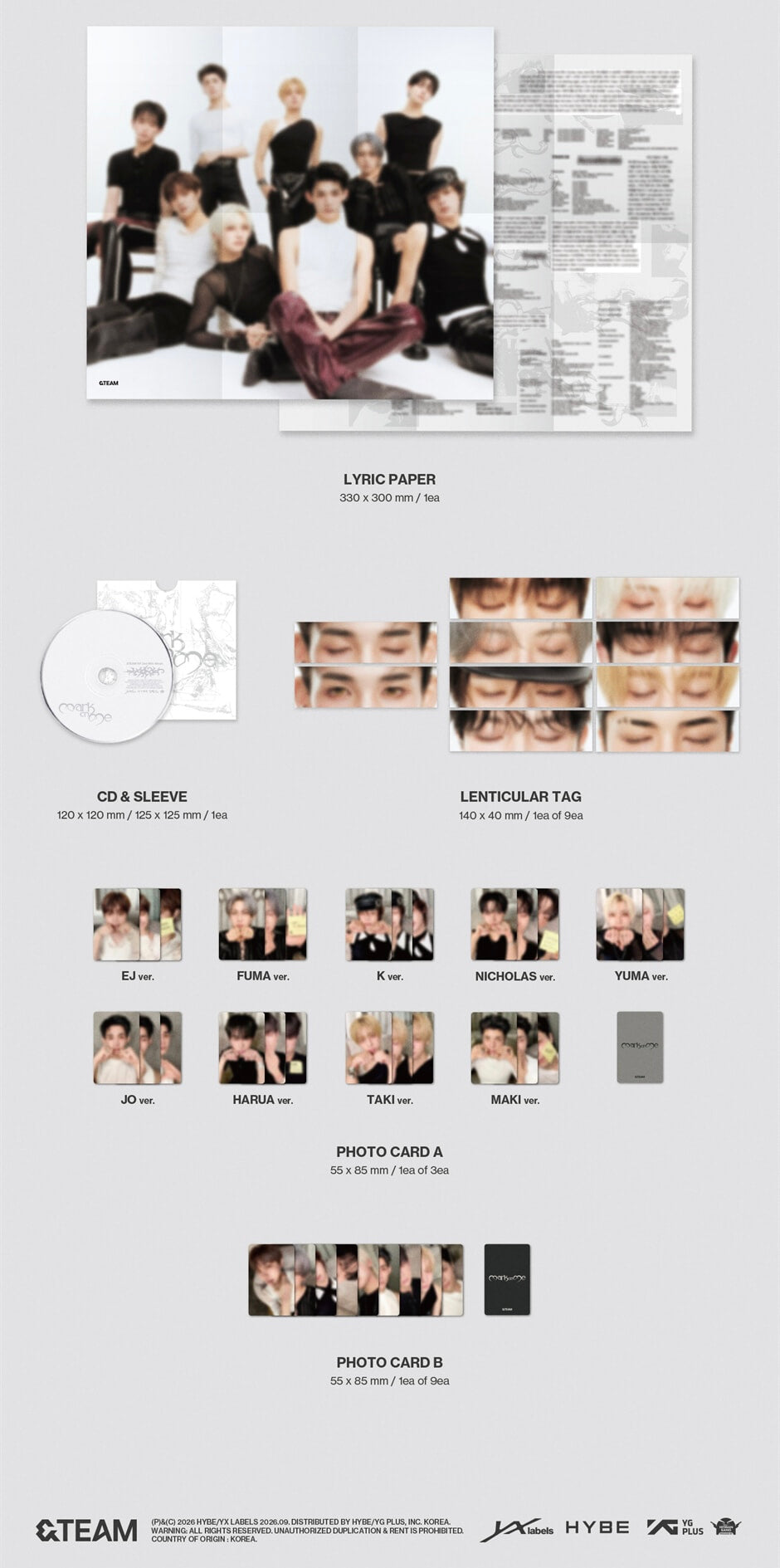 (PRE-ORDER) &TEAM - KR 2ND MINI ALBUM [MARK ON ME] SOLO VER. (9 VERSIONS) RANDOM