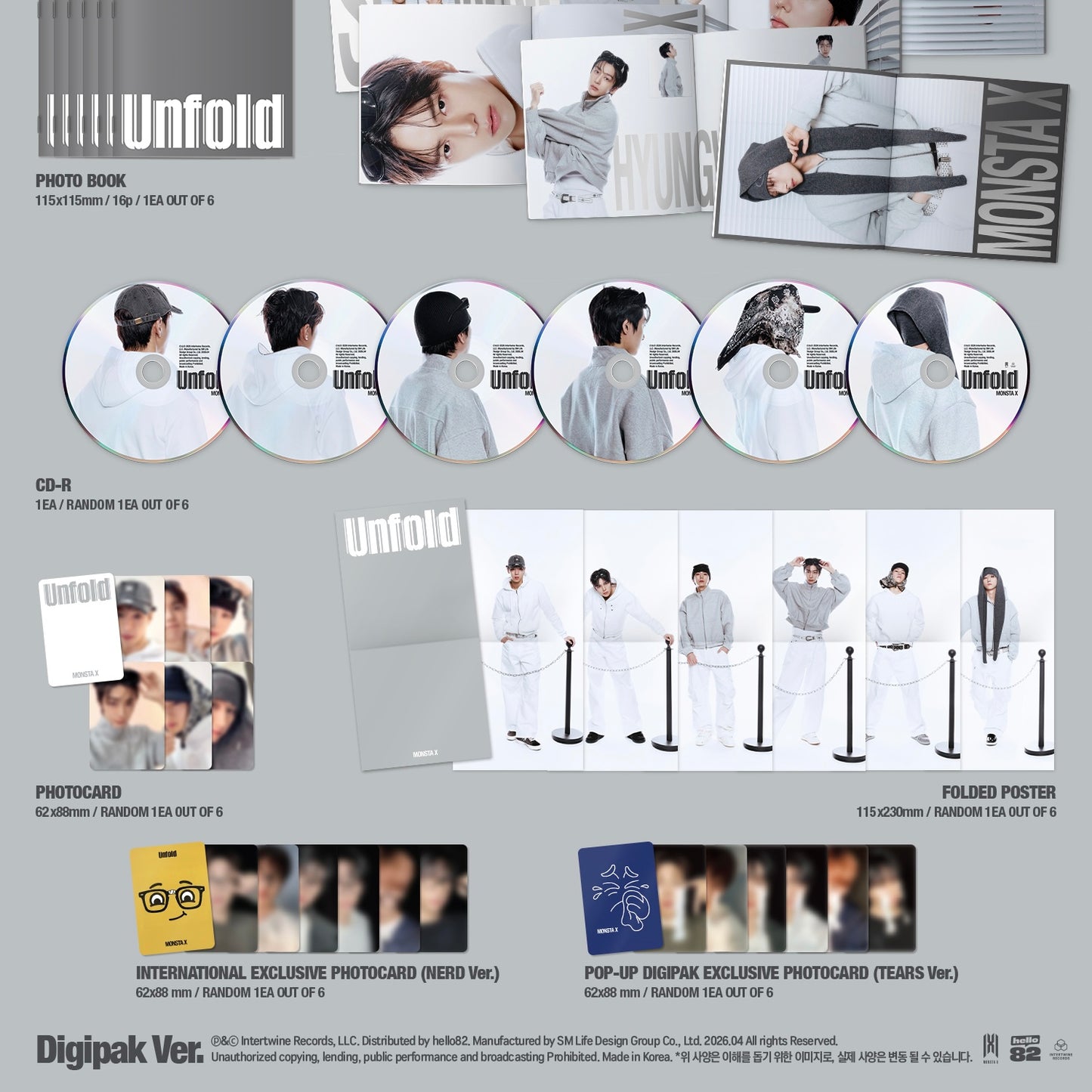 [HELLO82] [POP-UP EXCLUSIVE] MONSTA X - UNFOLD (DIGIPAK VER.) (6 VERSIONS) RANDOM - LightUpK