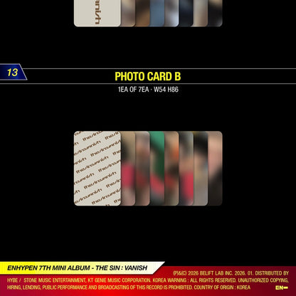 (PRÉCOMMANDE) ENHYPEN - 7E MINI-ALBUM [THE SIN : VANISH] (3 VERSIONS) ALÉATOIRE