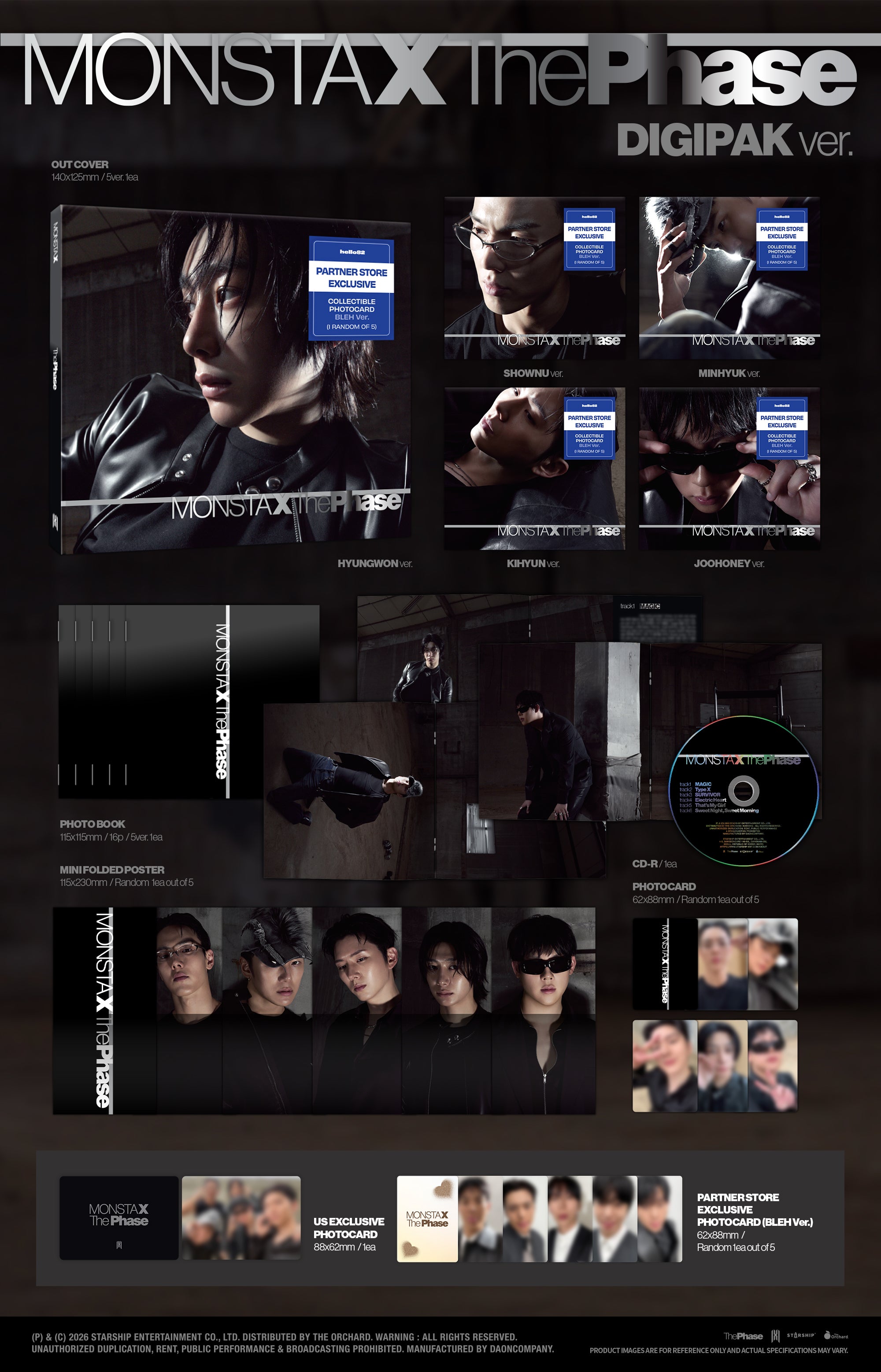(PRE-ORDER) [hello82] [PARTNER STORE EXCLUSIVE] MONSTA X - THE PHASE (DIGIPACK VER.) RANDOM