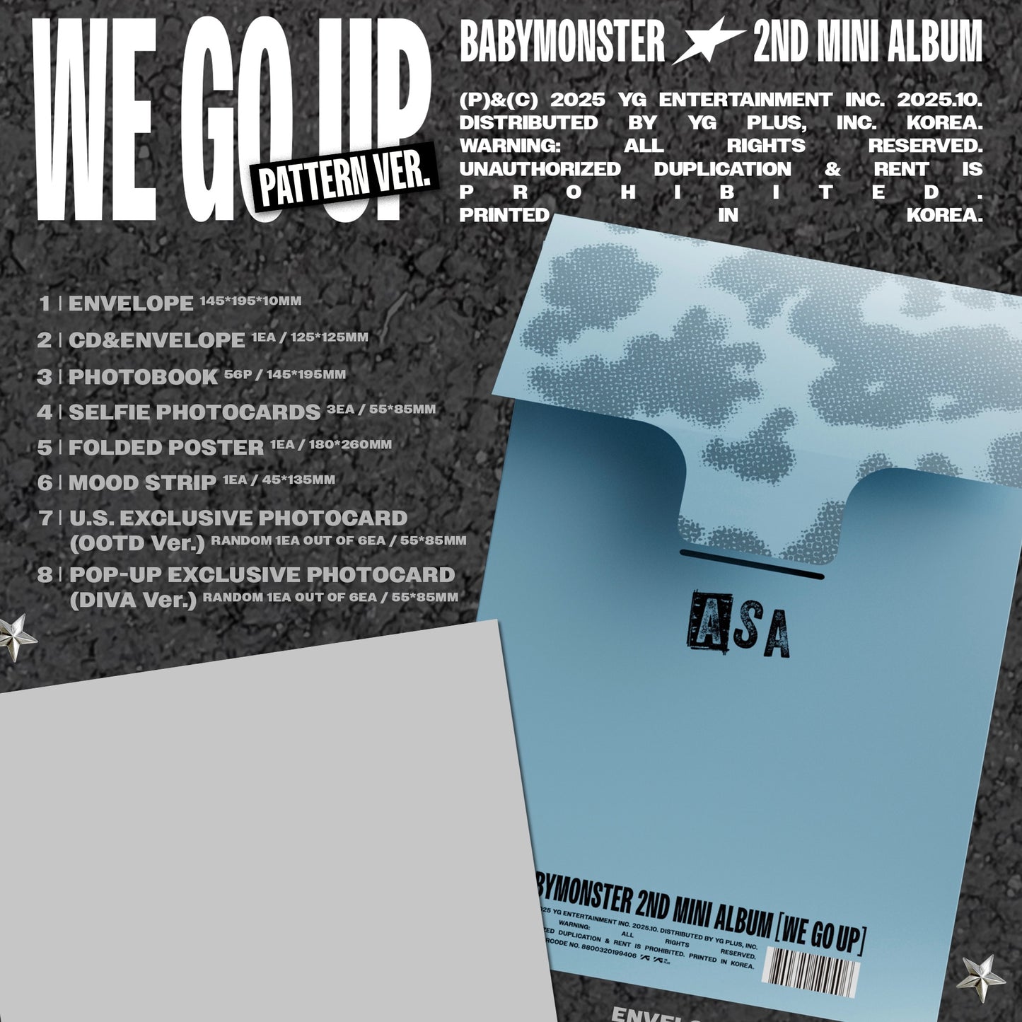 (PRE-ORDER) [HELLO82] (POP-UP EXCLUSIVE) BABYMONSTER - WE GO UP (PATTERN VER.) (6 VERSIONS) RANDOM - LightUpK
