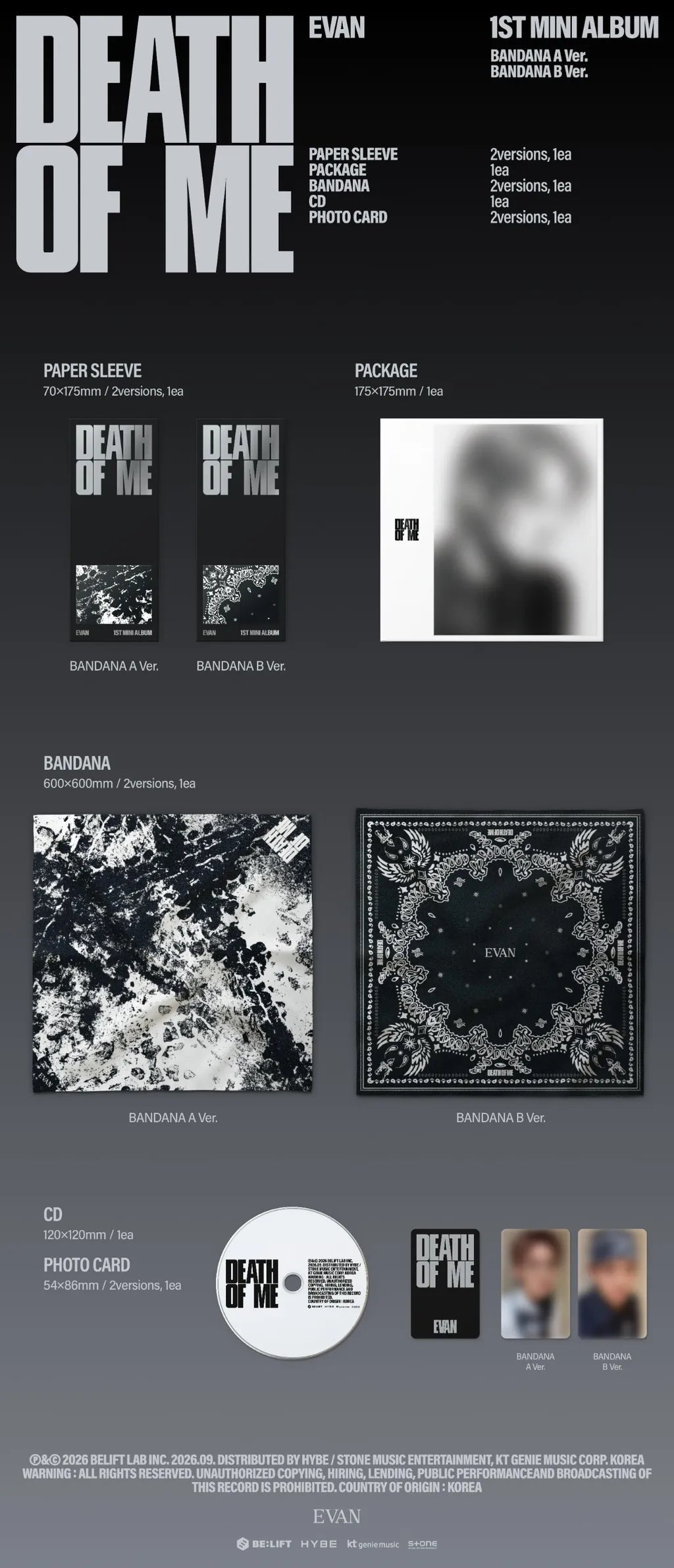 (PRE-ORDER) EVAN - DEATH OF ME (BANDANA VER.) (2 VERSIONS) RANDOM