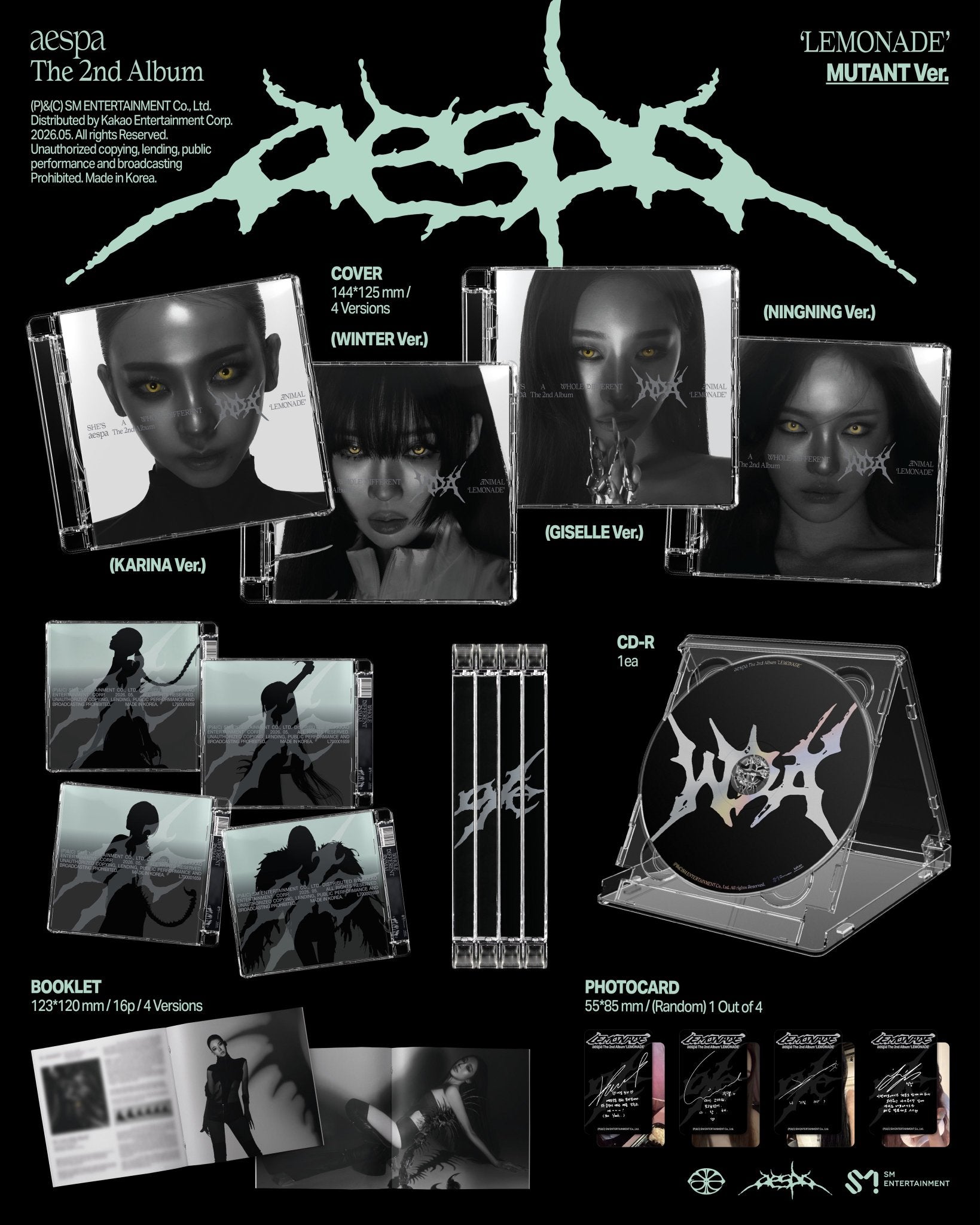 (PRE-ORDER) AESPA - 2ND ALBUM [LEMONADE] (MUTANT VER.) (4 VERSIONS) RANDOM - LightUpK