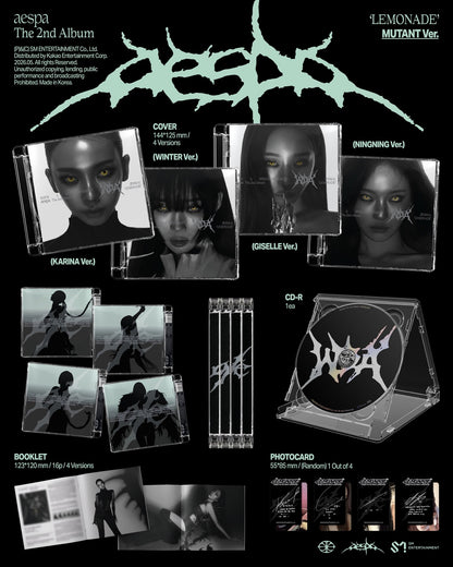 (PRE-ORDER) AESPA - 2ND ALBUM [LEMONADE] (MUTANT VER.) (4 VERSIONS) RANDOM - LightUpK