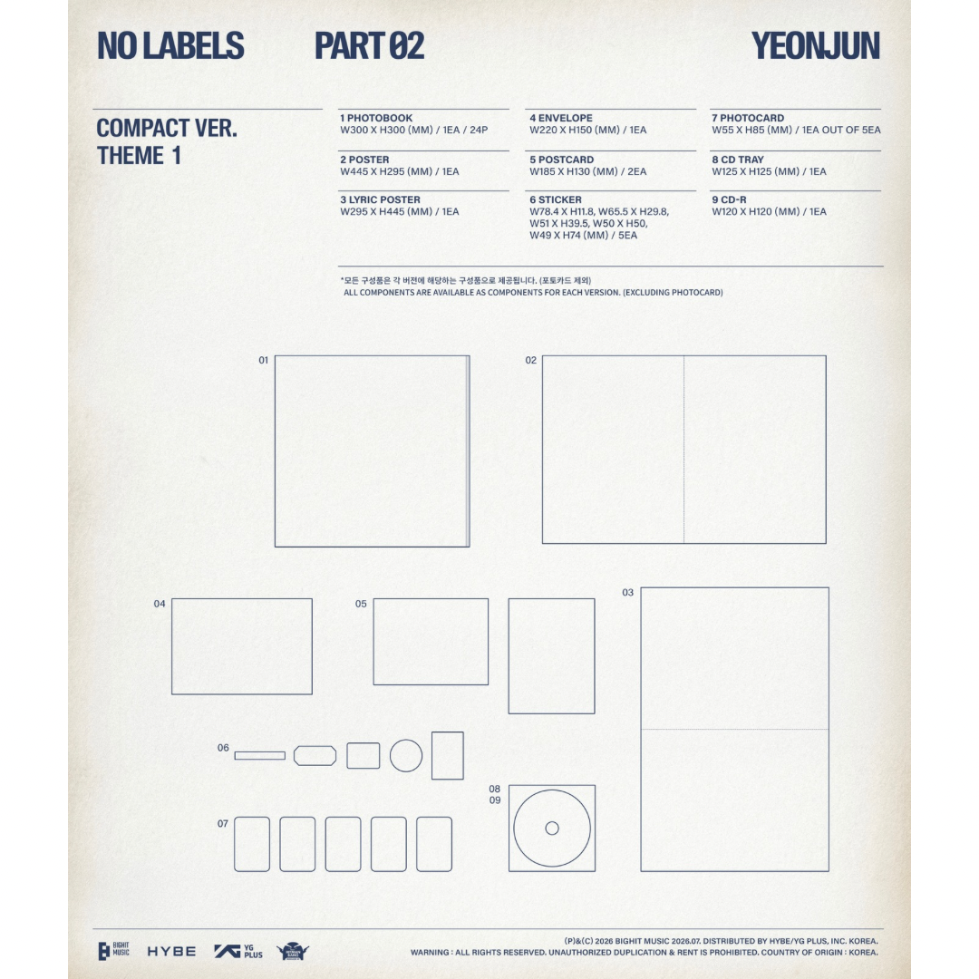 (PRE-ORDER) YEONJUN (TXT) - NO LABELS: PART 02 (COMPACT VER.) (3 VERSIONS) RANDOM