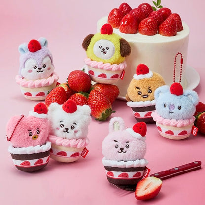 BTS - BT21 STRAWBERRY TART PLUSH KEYRING STRAWBERRY PARTY (7 VERSIONS) - LightUpK