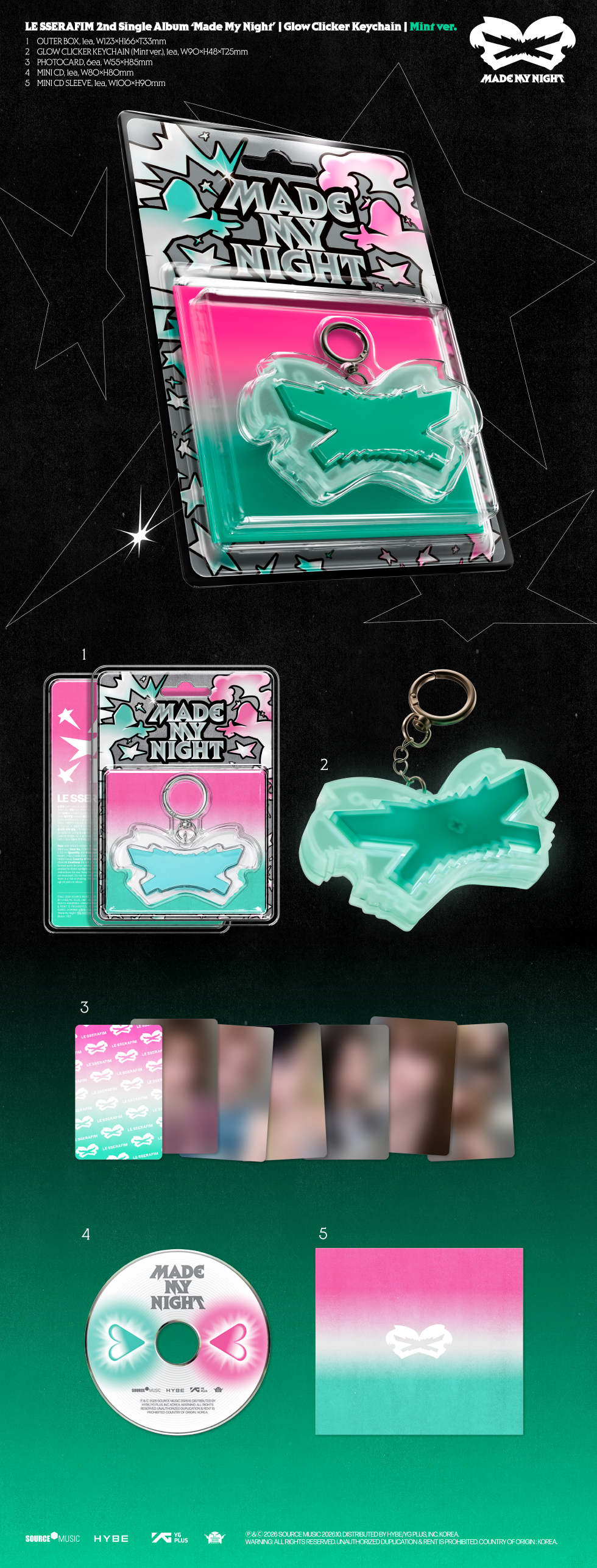 (PRE-ORDER) LE SSERAFIM - 2ND SINGLE ALBUM [MADE MY NIGHT] GLOW CLICKER KEYCHAIN (2 VERSIONS)