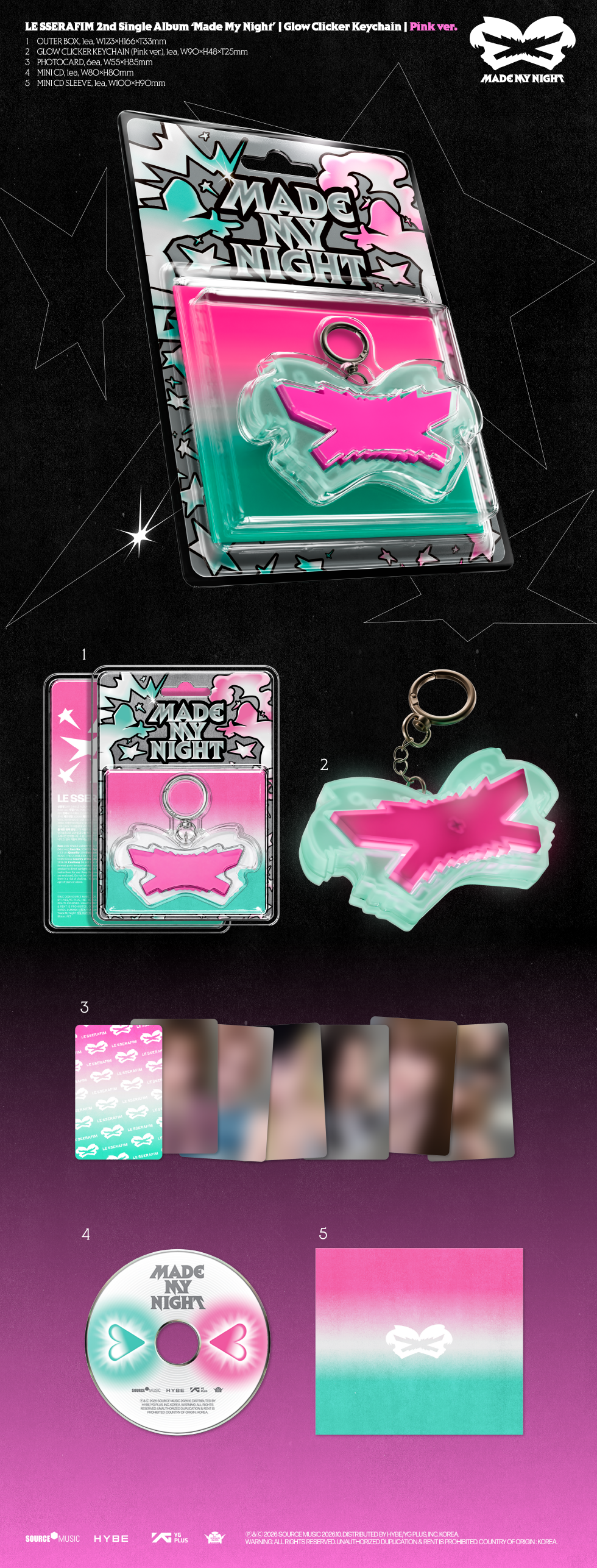 (PRE-ORDER) LE SSERAFIM - 2ND SINGLE ALBUM [MADE MY NIGHT] GLOW CLICKER KEYCHAIN (2 VERSIONS)