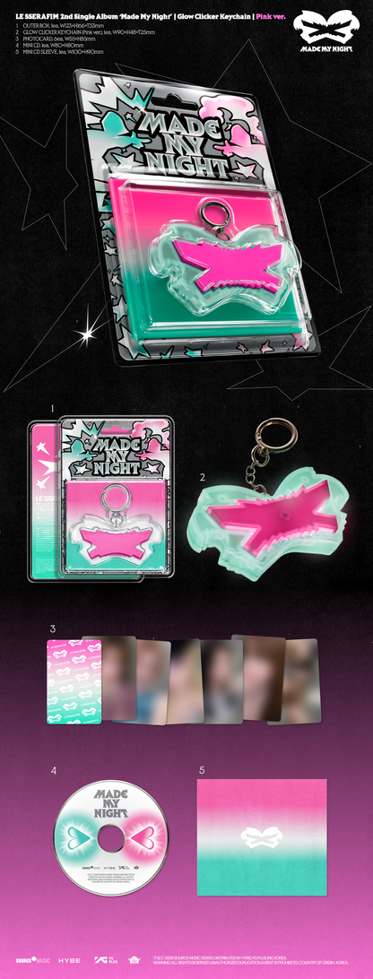 (PRE-ORDER) LE SSERAFIM - 2ND SINGLE ALBUM [MADE MY NIGHT] GLOW CLICKER KEYCHAIN (2 VERSIONS)
