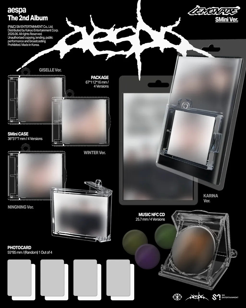 (PRE-ORDER) AESPA - 2ND ALBUM [LEMONADE] (SMINI VER.) (4 VERSIONS) RANDOM