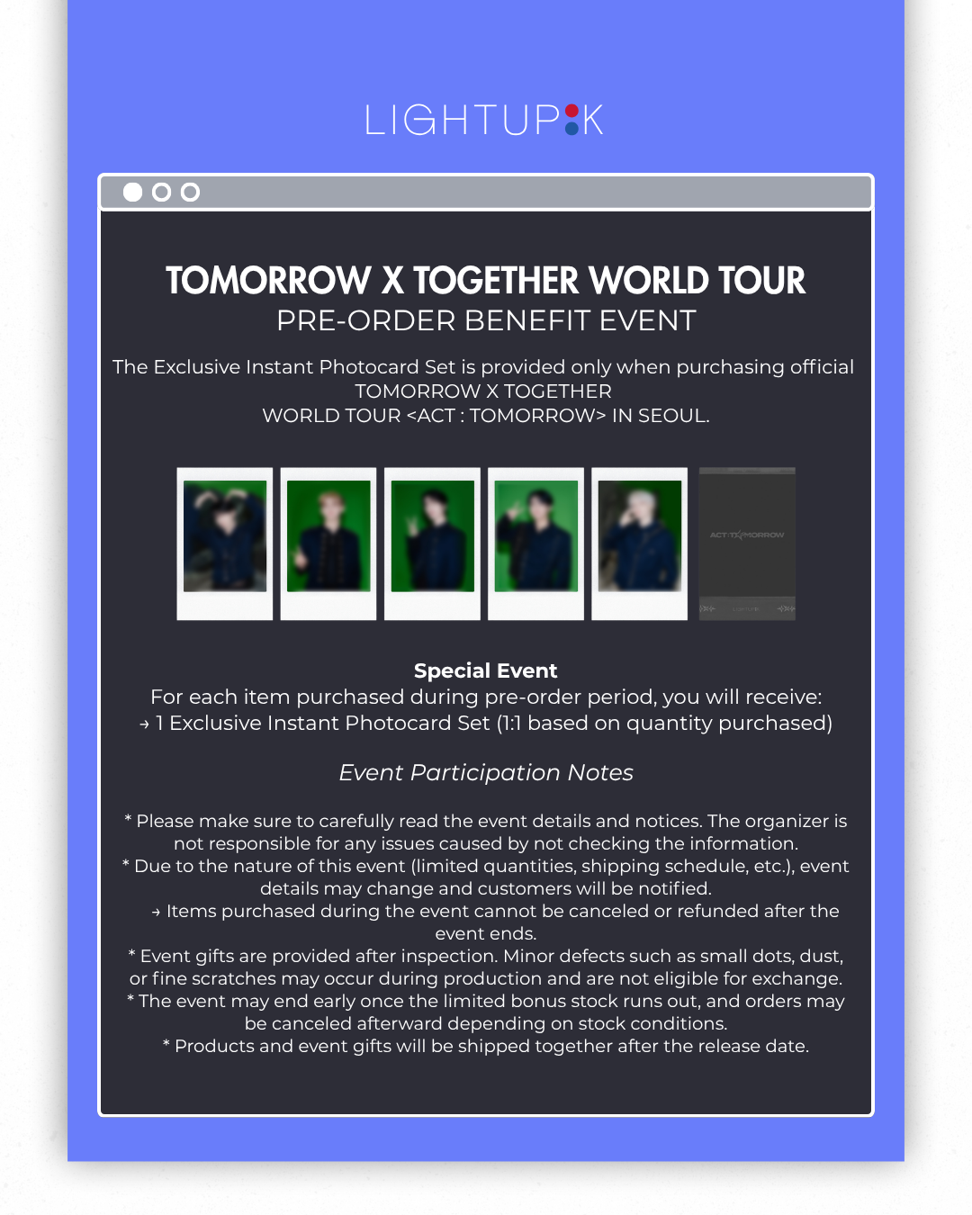 (PRE-ORDER) TOMORROW X TOGETHER WORLD TOUR <ACT : TOMORROW> IN SEOUL - LightUpK