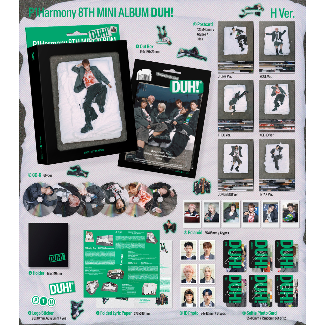 (PRE-ORDER) P1HARMONY - 8TH MINI ALBUM [DUH!] H VER. (6 VERSIONS) RANDOM - LightUpK