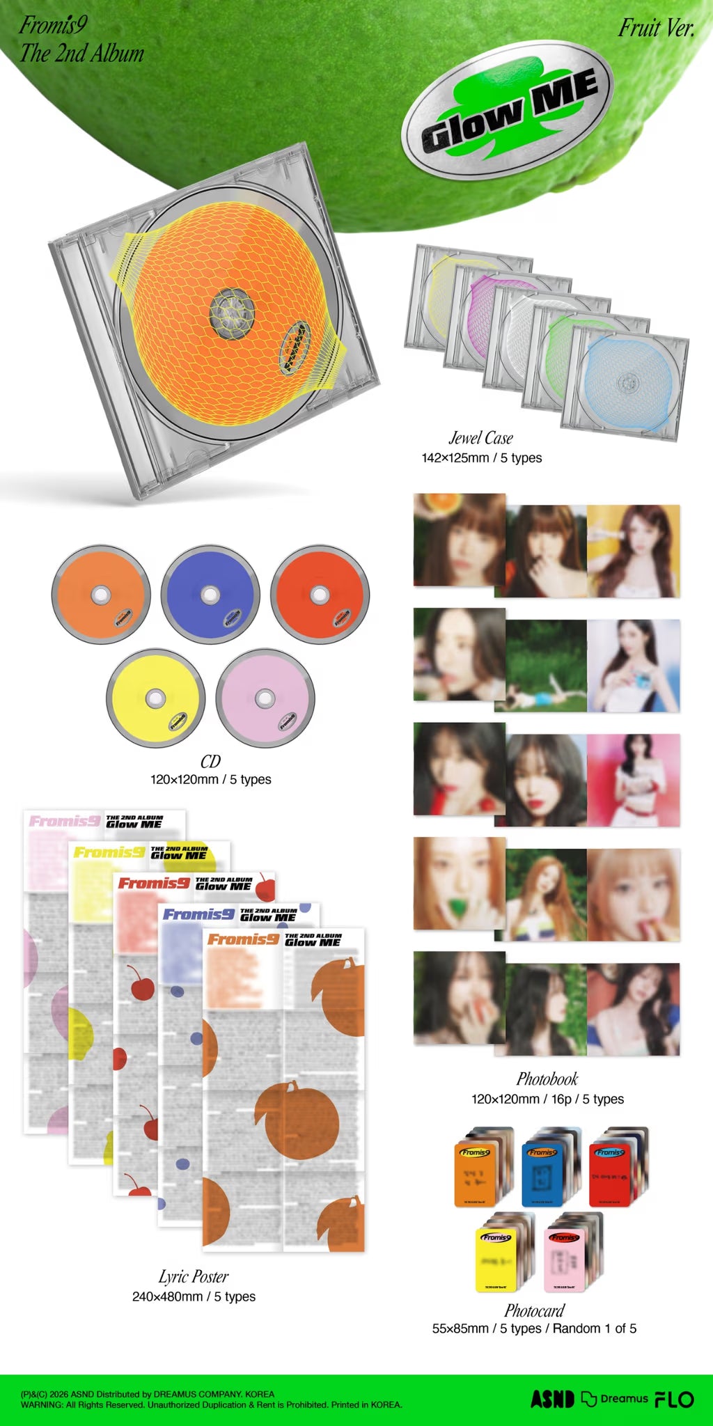 (PRE-ORDER) FROMIS_9 - 2ND ALBUM [GLOW ME] (FRUIT VER.) (5 VERSIONS) RANDOM