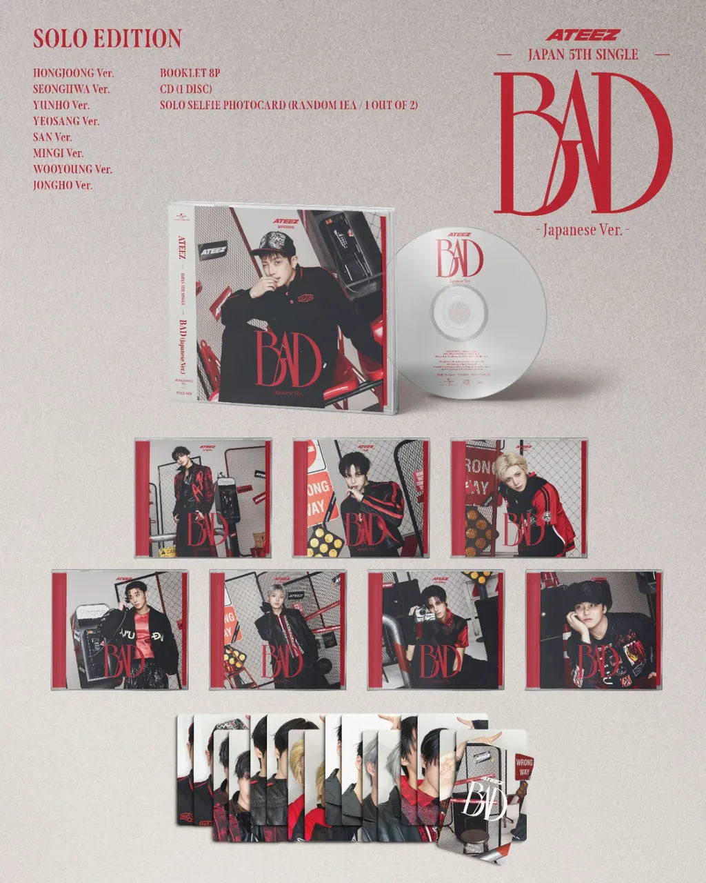 ATEEZ - BAD [5TH JP SINGLE ALBUM - MEMBER SOLO EDITION] (8 VERSIONS)